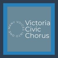 Logo for the Victoria Civic Chorus with "One Many Voices Into One" tagline.